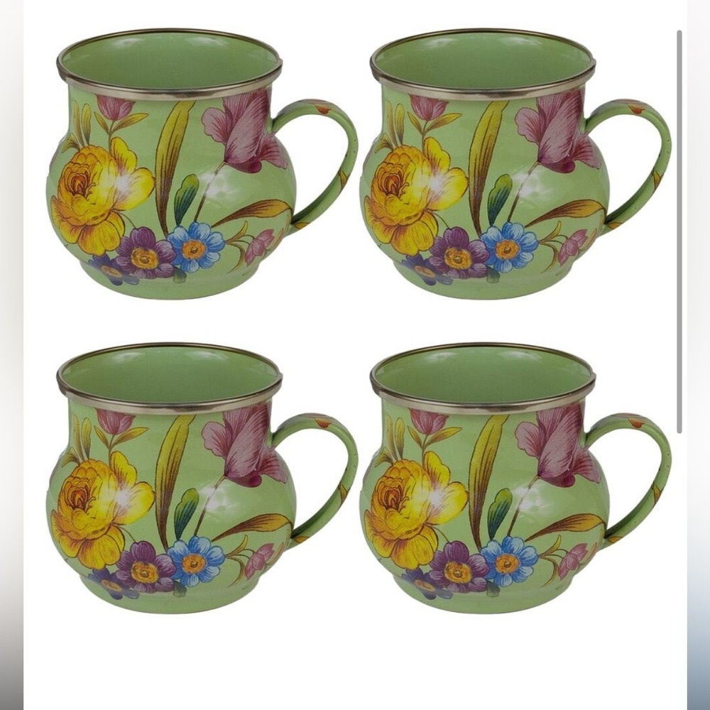 MacKenzie-Child’s Green flower market mugs set of 4